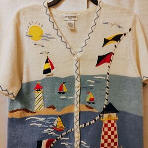 Breckenridge Coastal Knit Cardigan with Nautical Motifs